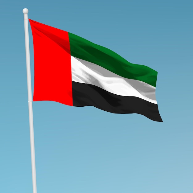 Wehende flagge der vereinigten arabischen emirate am fahnenmast vorlage für den unabhängigkeitstag