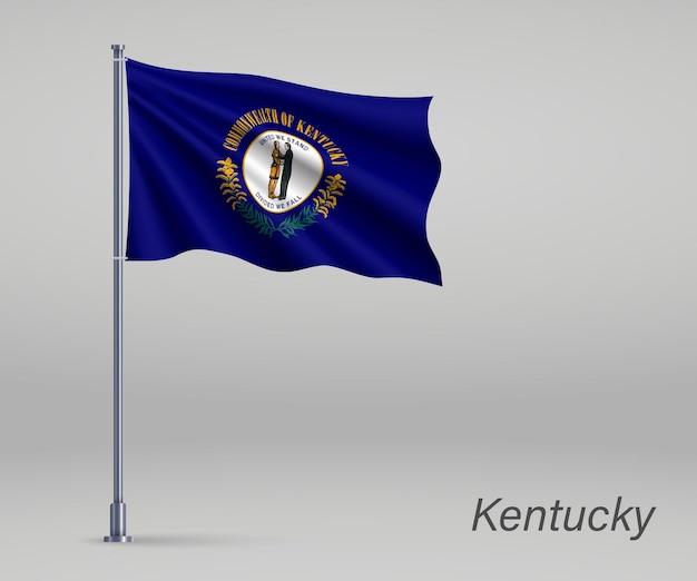 Wehende flagge des bundesstaates kentucky der vereinigten staaten am fahnenmast vorlage für das plakatdesign zum unabhängigkeitstag