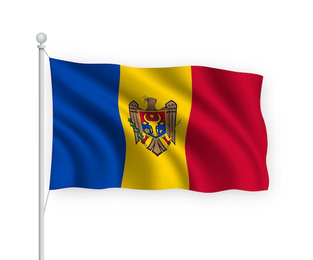 wehende Flagge Moldawien auf Fahnenmast Isoliert auf Weiß