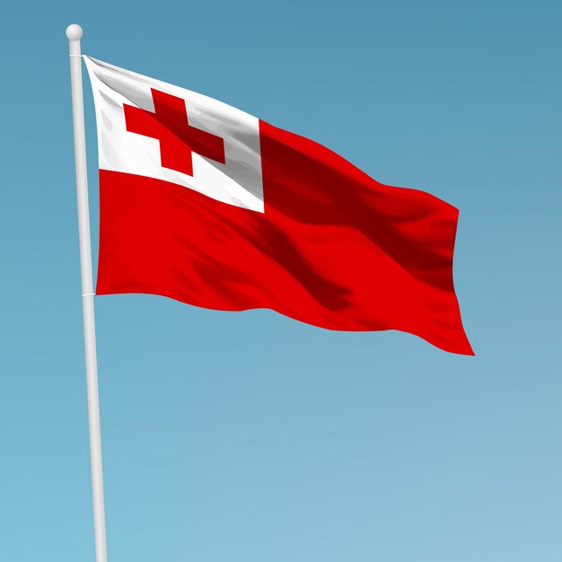 Wehende Flagge von Tonga am Fahnenmast Vorlage für den Unabhängigkeitstag