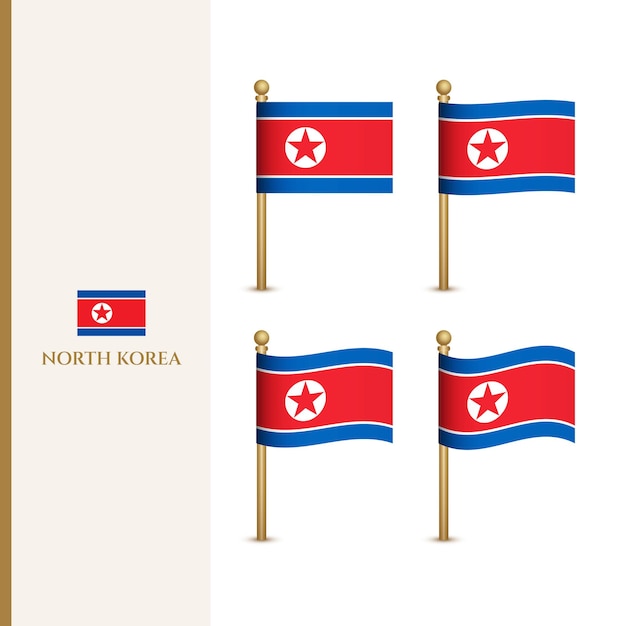 Wehende nordkorea-flaggen 3d-vektorillustration flagge der dvr kore