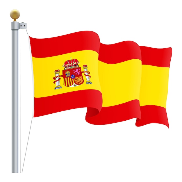 Wehende spanien-flagge lokalisiert auf einer weißen hintergrund-vektor-illustration