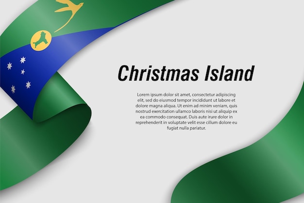 Wehendes band oder banner mit flagge des australischen bundesstaates christmas island vorlage für posterdesign