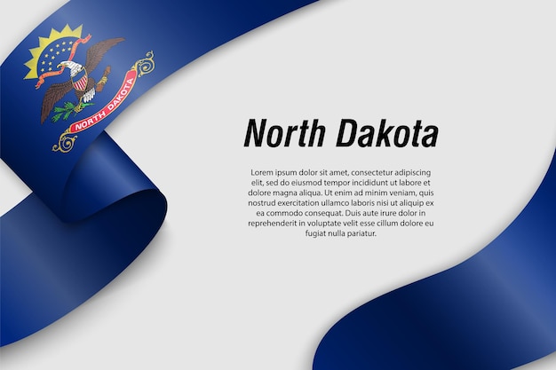 Wehendes band oder banner mit flagge des us-bundesstaates north dakota vorlage für posterdesign