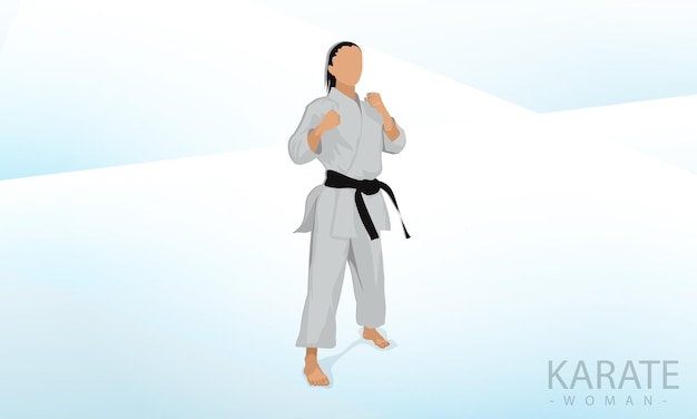 Weibliche Athletin steht in einer Karate-Kampfhaltung Abstrakt Hintergrund