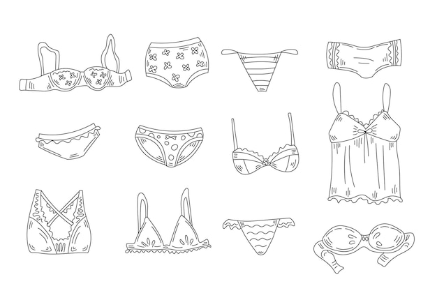 Vektor weibliche dessous-doodle-set