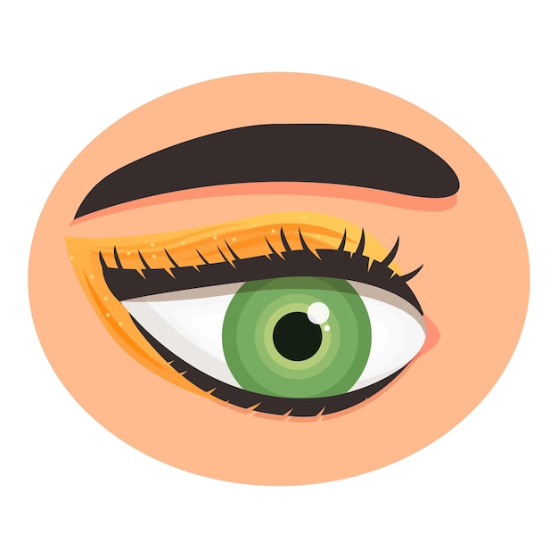 Weibliche grüne Augen mit langen schwarzen Wimpern, die goldenen Augenschatten-Make-up-Tutorial zeigen