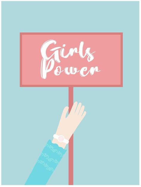 Weibliche Hand hält ein Schild mit der Aufschrift Girl Power. Konzept der Zusammenarbeit, Einheit, Feminismus