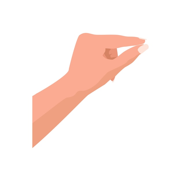 Weibliche Hand. Vektorillustration lokalisiert auf einem weißen Hintergrund. Handgeste.