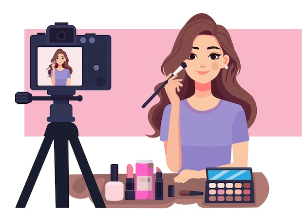 Weibliche Make-up-Künstlerin unterrichtet Make-Up-Techniken online