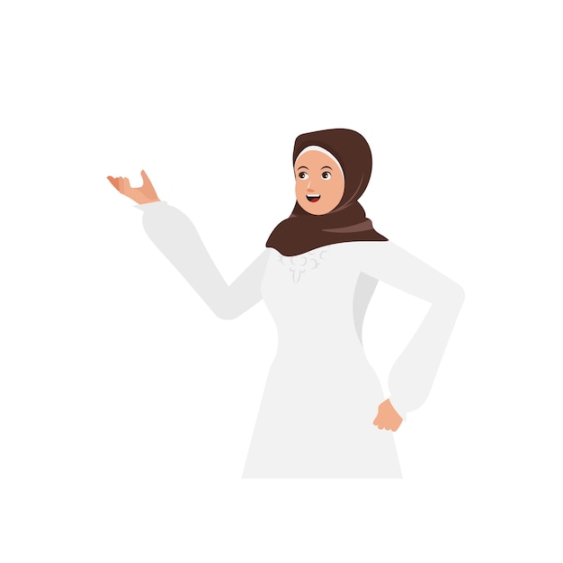 Weibliche muslimische Figur zeigt auf etwas Vektor-Illustration
