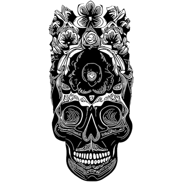 Weibliche sugar skull tattoo handgezeichnete vektor schwarz-weiß clipart