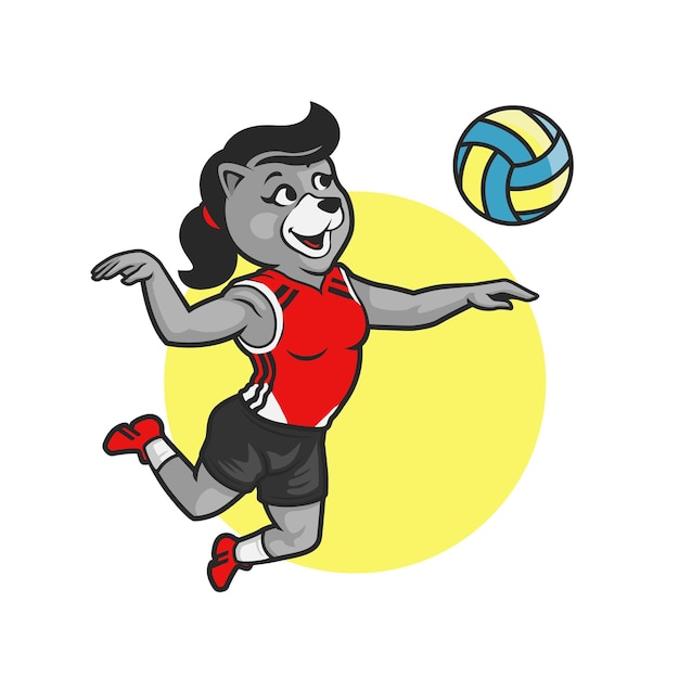 Weiblicher bär, der volleyball-logo-vektorillustration spielt