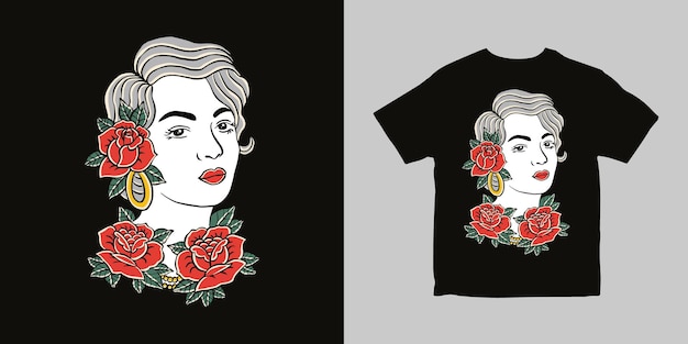 Vektor weiblicher blumen-illustrations-t-shirt entwurf