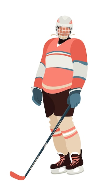 Weiblicher eishockeyspieler in der hockeyausrüstung hockeymädchen mit stock wintermannschaftssport