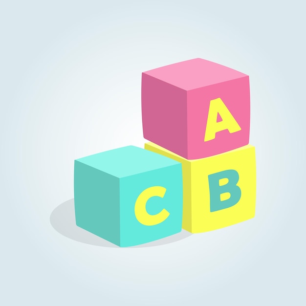 Weiche Aphabet-Würfel mit Buchstaben Vektorillustration Kinderspielzeug
