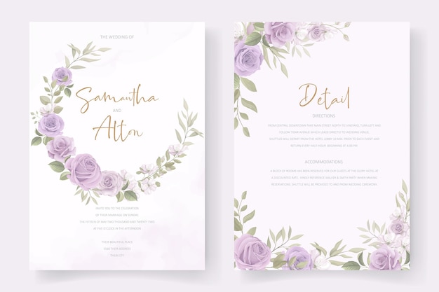 Weiches blumen- und blätterhochzeitseinladungskartendesign