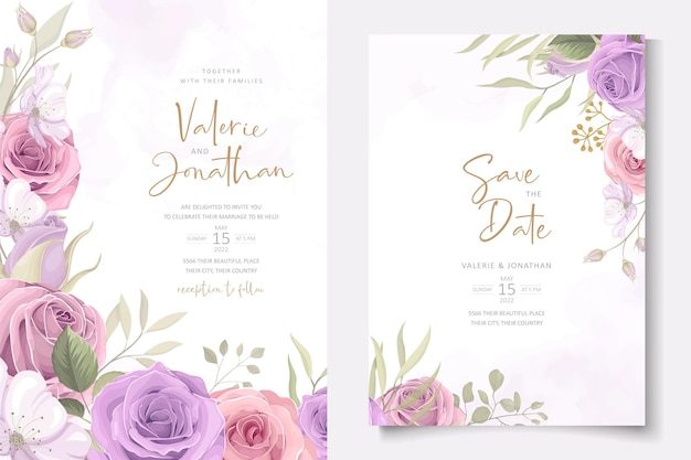 Weiches blumen- und blätterhochzeitseinladungskartendesign