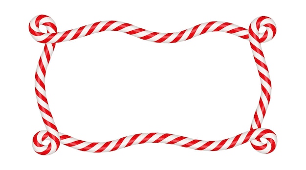 Weihnachten candy cane rechteck rahmen mit roten und weißen streifen xmas grenze mit gestreiften candy lollipop-muster leere weihnachten und neujahr vorlage vektor-illustration isoliert auf weißem hintergrund