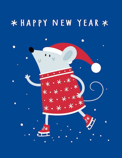 Weihnachten frohes neues Jahr. Ratte, Maus, Mäuse, Baby in Nikolausmütze
