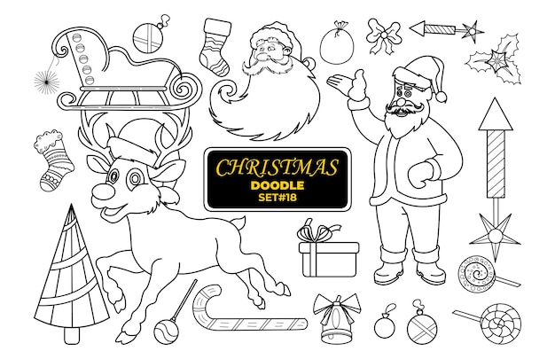 Weihnachten handgezeichnetes Doodle Frohe Weihnachten digitales Stempelset