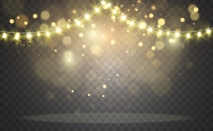 Weihnachten hell, schöne Lichter, Design-Elemente. Leuchtende Lichter für die Gestaltung von Weihnachtsgrußkarten. Girlanden, leichte Dekorationen.