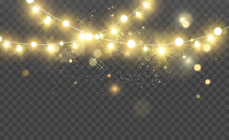Weihnachten hell, schöne Lichter, Elemente. Leuchtende Lichter für die Gestaltung von Weihnachtsgrußkarten. Girlanden, leichte Weihnachtsdekoration.