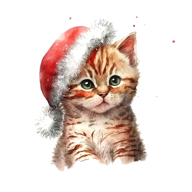 Weihnachten kleine katze aquarell im skizzenstil handgezeichnete skizze vektorzeichnung niedliche lustige figur