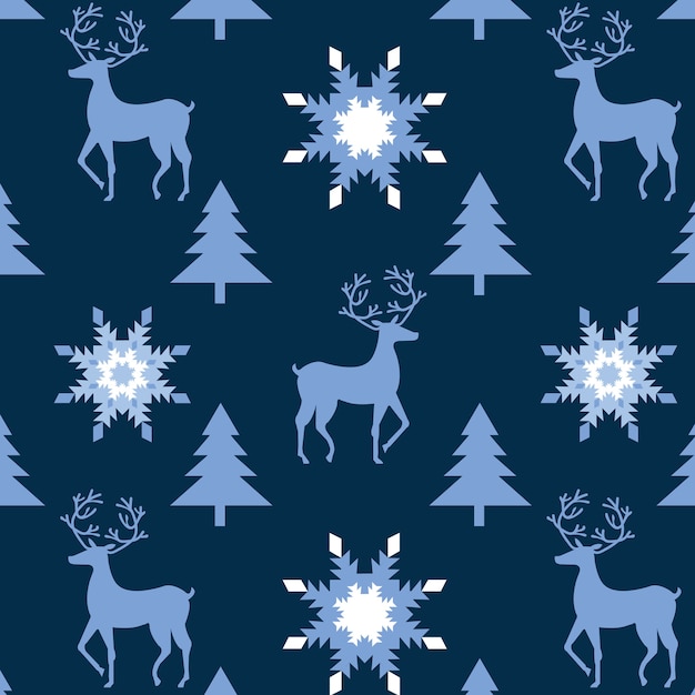 Weihnachten Muster von Hirsch, Baum und Schneeflocke