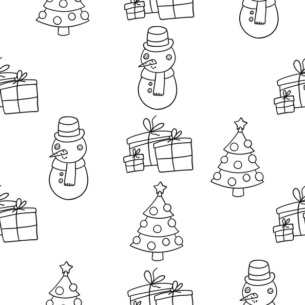 Weihnachten Musterdesign Frohe Weihnachten Satz von Elementen im Umriss-Doodle-Stil