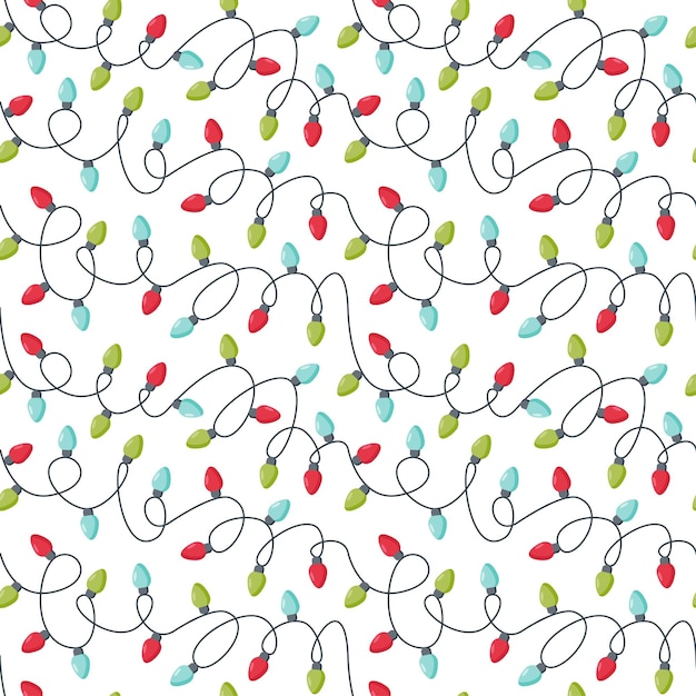 Weihnachten nahtlose Muster mit Girlanden auf weißem Hintergrund. Flache Vektorgrafik. Design für Kulisse, Verpackung, Tapete, Textil, Verpackung
