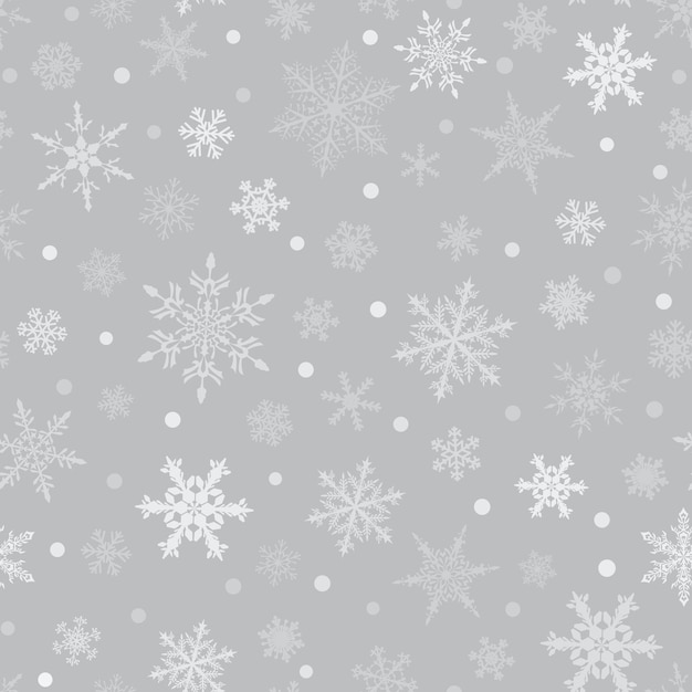 Weihnachten nahtloses muster von schneeflocken, weiß auf grauem hintergrund.
