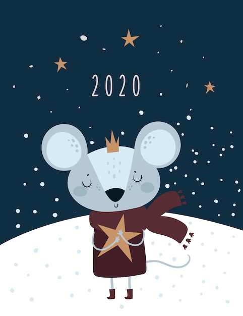 Weihnachten neujahr 2020. ratte, maus, mäuse, baby prinzessin in der krone