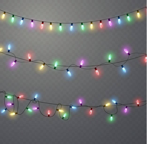 Weihnachten neujahr girlanden led-neonlampe xmas leuchtende bunte glühbirnen auf drahtschnüren vektor