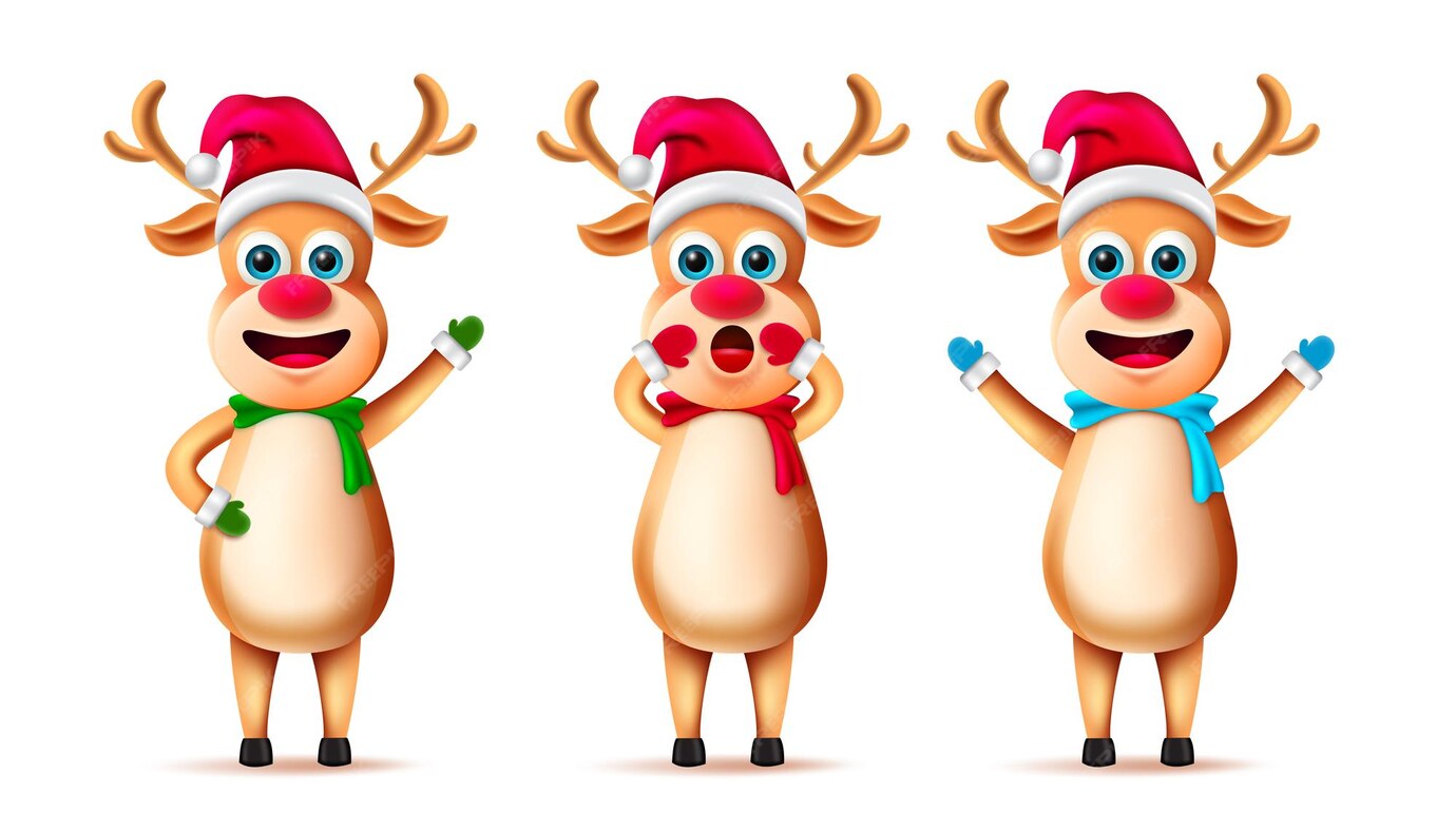 Weihnachten Rentier Zeichensatz Vektor. Weihnachtsrentierfiguren stehen