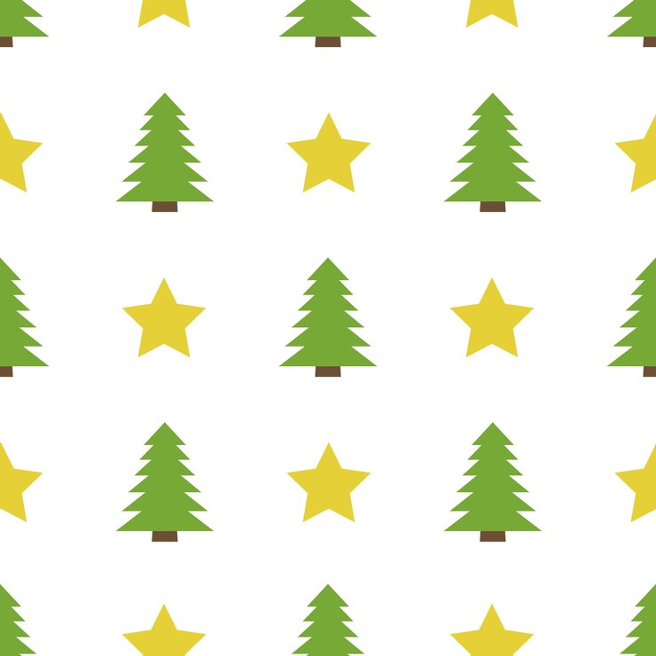 Weihnachten semless Muster mit Stern und Weihnachtsbaum auf weißem Hintergrund. Vektor-Illustration