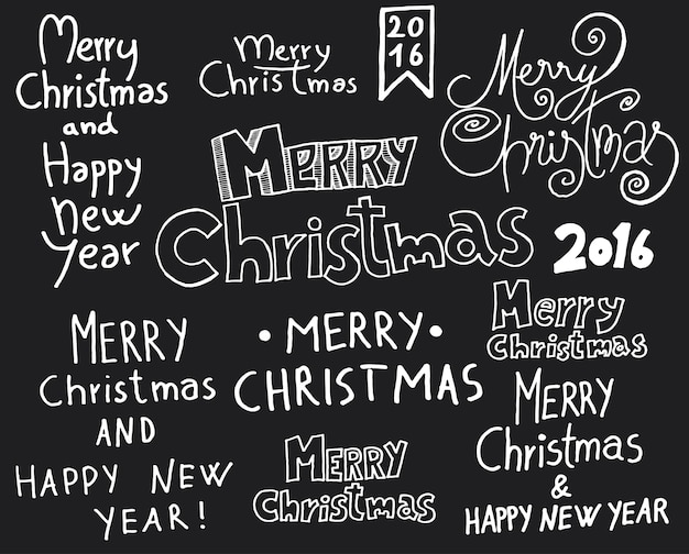 Weihnachten typografische doodle set.