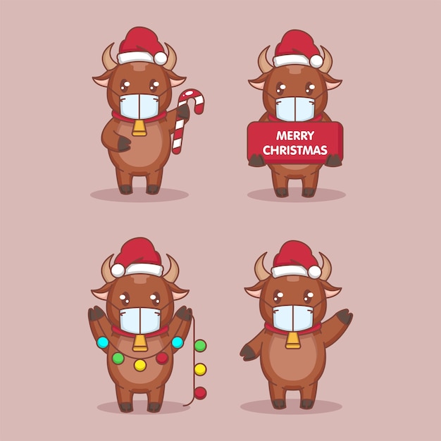 Weihnachten und guten Rutsch ins neue Jahr Kuh mit Gesichtsmaske