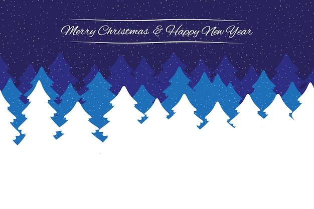 Weihnachten und neujahr eleganter hintergrund des nachtwinterwaldes mit tannen und fallendem schnee. vektorillustration für website oder grußkarte.