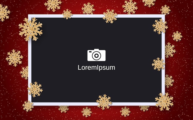 Weihnachten und neujahr roter vektorhintergrund mit leerem fotorahmen