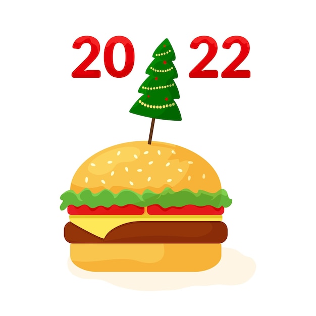 Weihnachts-cheeseburger. fastfood. feiertagsbanner für das neue jahr. feier illustration