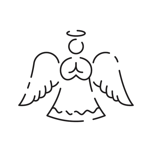 Weihnachts-engel-linie-ikone glückliches neujahrs-engel-linie-ikone auf weißem hintergrund