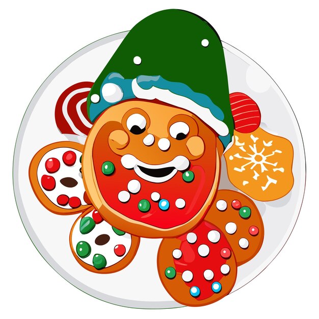 Vektor weihnachts-gingerbread-kekse handgezeichnetes flaches stilvolles cartoon-aufkleber-icon-konzept isoliert
