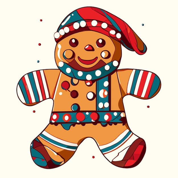 Weihnachts-gingerbread-kekse handgezeichnetes flaches stilvolles cartoon-aufkleber-icon-konzept isoliert