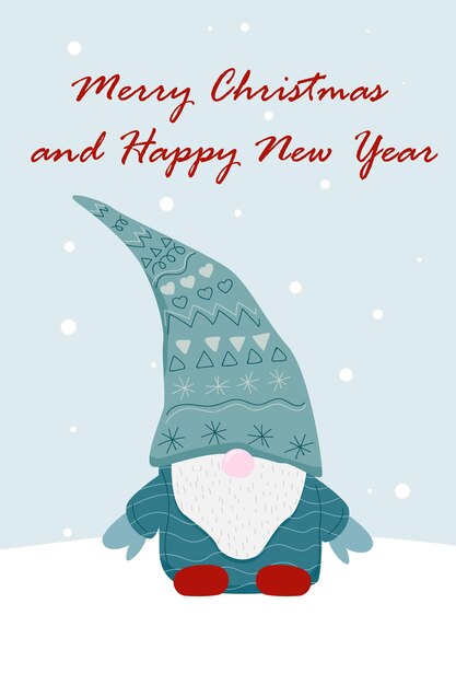 Weihnachts-gnome-karte kleines neujahrs-gnome-plakat süße skandinavische zeichentrickfigur stock-vektor