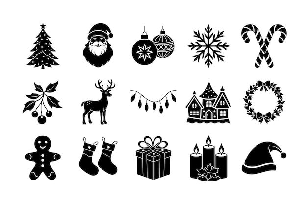 Weihnachts Ikonen Silhouette Vektor Illustration Bundle Festliche Feiertags Ikonen xAxA