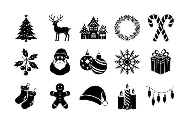 Weihnachts Ikonen Silhouette Vektor Illustration Bundle Festliche Feiertags Ikonen xAxA