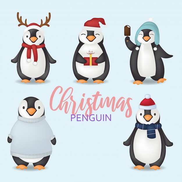 Vektor weihnachts-pinguin-figuren