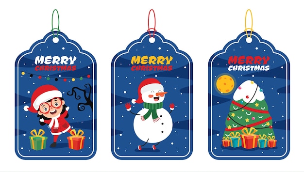 Vektor weihnachts-tag-design mit zeichentrickfiguren