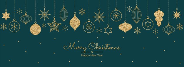 Weihnachts-Template-Hintergrund mit goldenen geometrischen minimalistischen Elementen und Ikonen